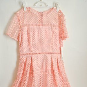 AQUA Lace Fit-and-Flare Dress, Peach